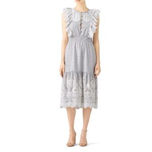 Saylor striped eyelet midi dress size L NWOT